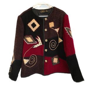 Allure Geometric Appliquéd Wool Colour Block Cardigan XL